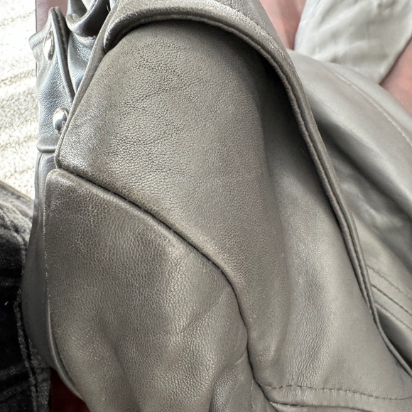 Women’s Calvin Klein 100% Genuine Leather Motorcycle Jacket  XS Gray NEW flaws - Picture 6 of 13